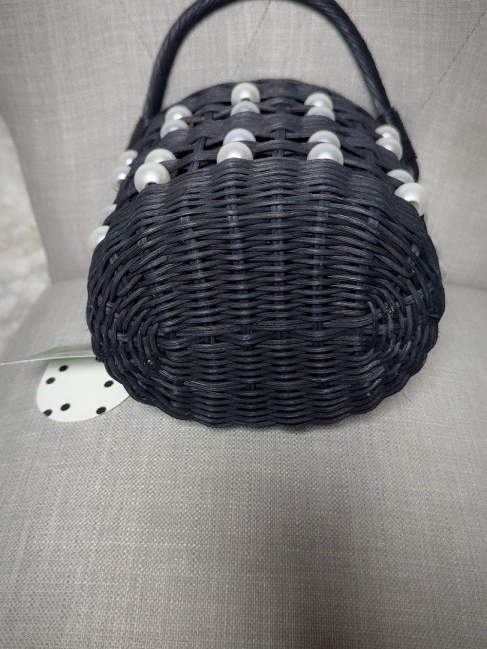 Kate spade ♠️ New York Black Pearl-Embellished Wicker Bucket Bag - Picture 3 of 3